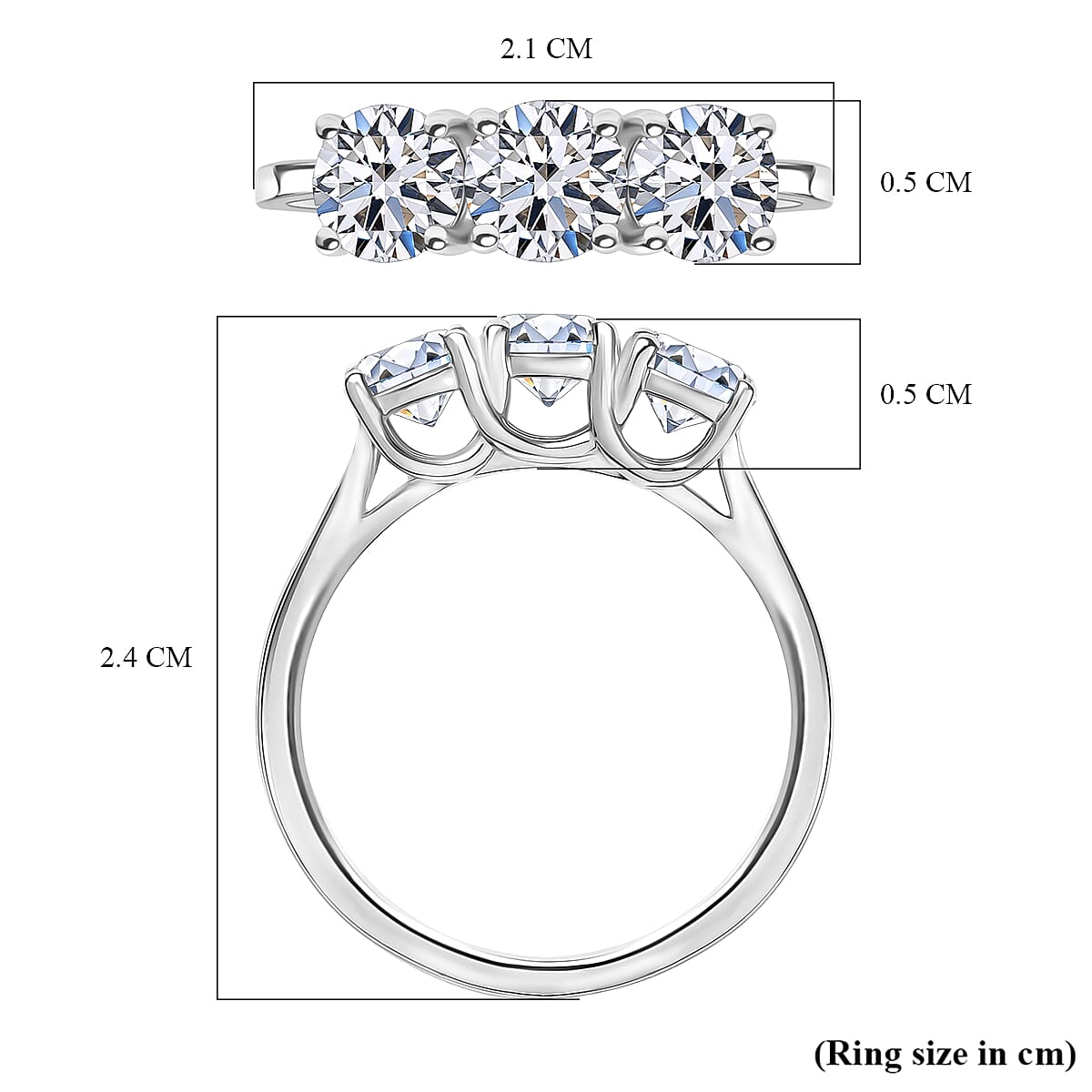 Luxuriant Lab Grown Diamond 3 Stone Ring in Sterling Silver