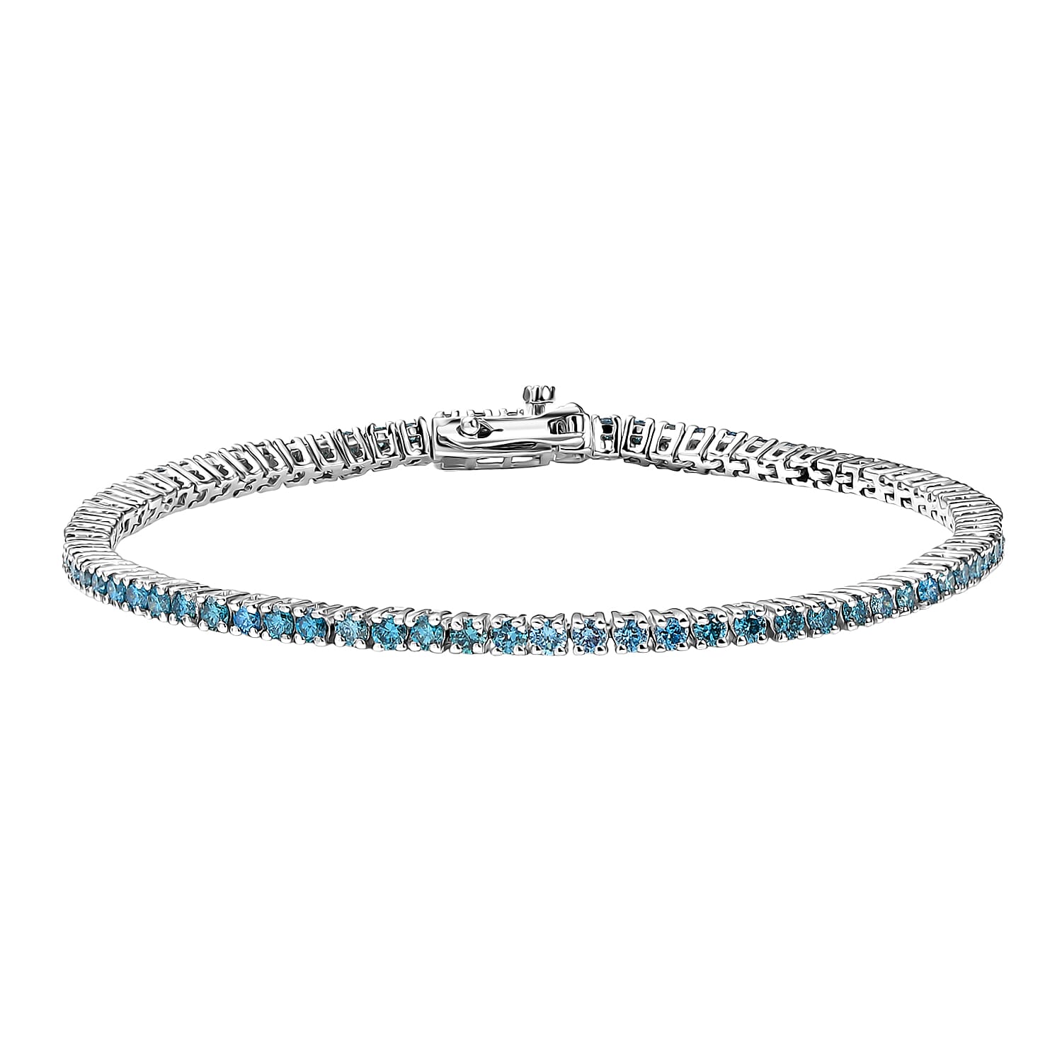 Luxuriant Lab Grown Blue Diamond (SI-GH) Linking Bracelet (Size 7.5) with GB Lock Box in Rhodium Overlay Sterling Silver 3.01 Ct, Silver Wt. 8.10 Gms.
