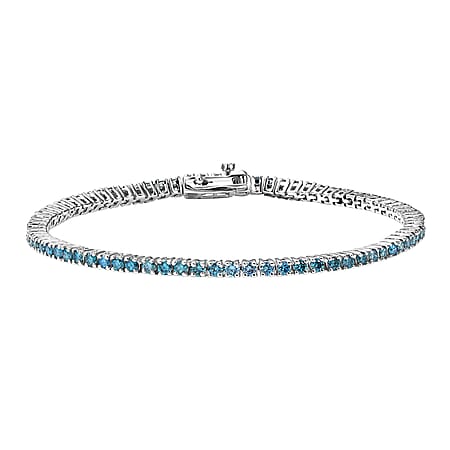 LUXURIANT 3 Ct. Lab Grown Blue Diamond Linking Bracelet (Size 7.5) with GB Lock Box in Rhodium Overlay Sterling Silver (SI-GH) LUXURIANT 3 Ct. Lab Grown Blue Diamond Linking Bracelet (Size 7.5) with GB Lock Box in Rhodium Overlay Sterling Silver (SI-GH)