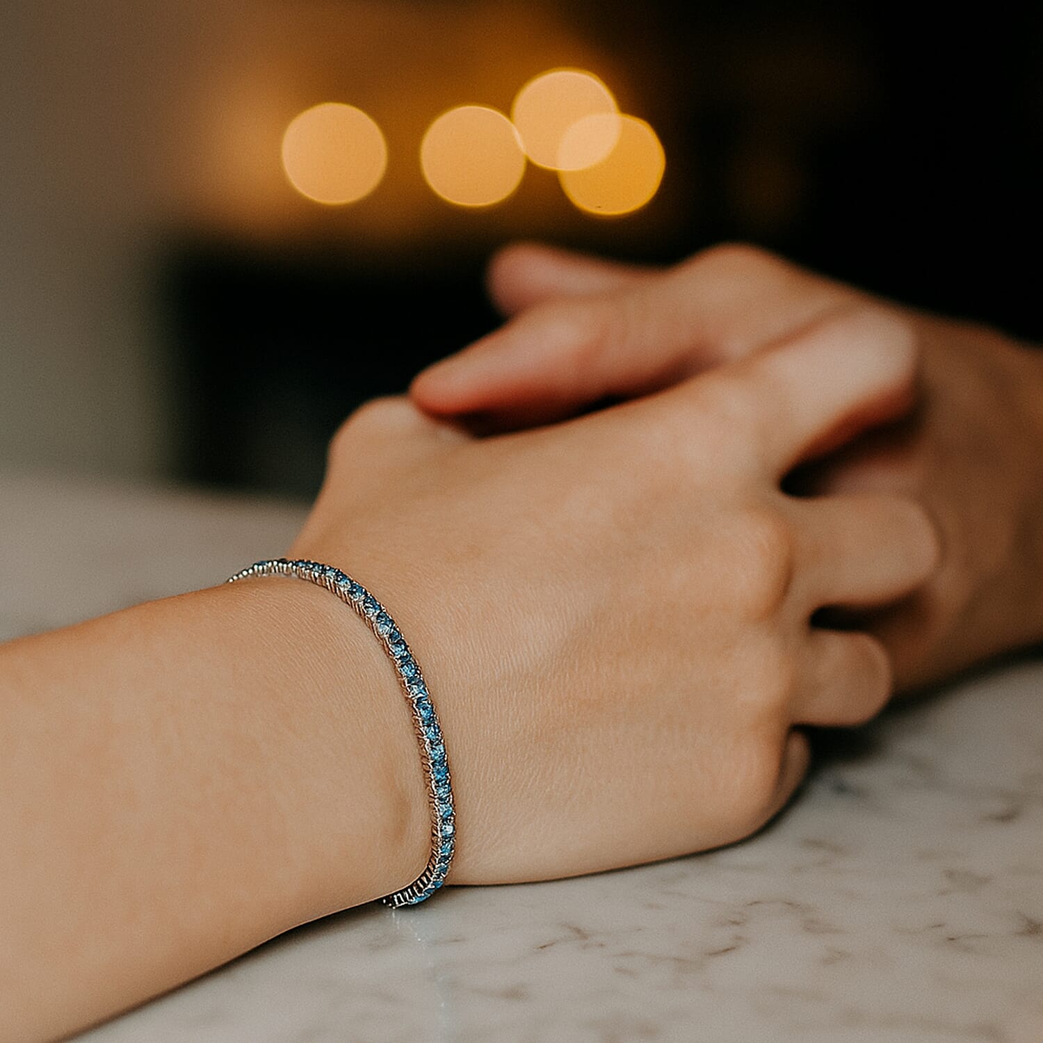 Luxuriant Lab Grown Blue Diamond (SI-GH) Linking Bracelet (Size 7.5) with GB Lock Box in Rhodium Overlay Sterling Silver 3.01 Ct, Silver Wt. 8.10 Gms.
