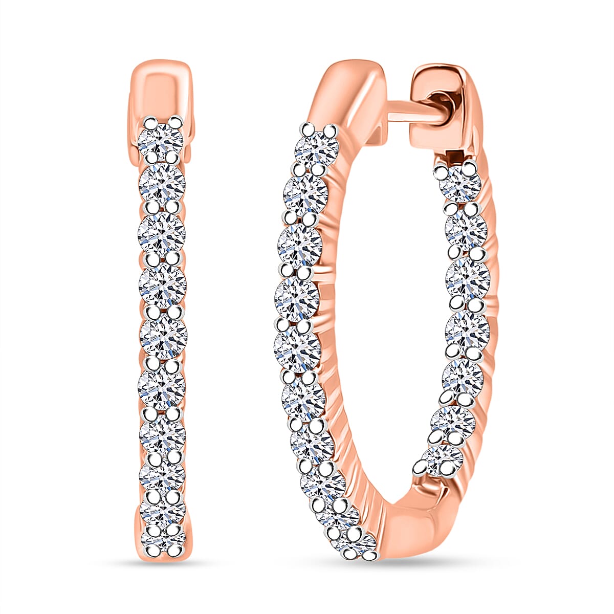 Luxuriant Lab Grown Diamond (SI-GH) Full Hoop Earring in 18K Vermeil Rose Gold Plated Sterling Silver 0.50 Ct.