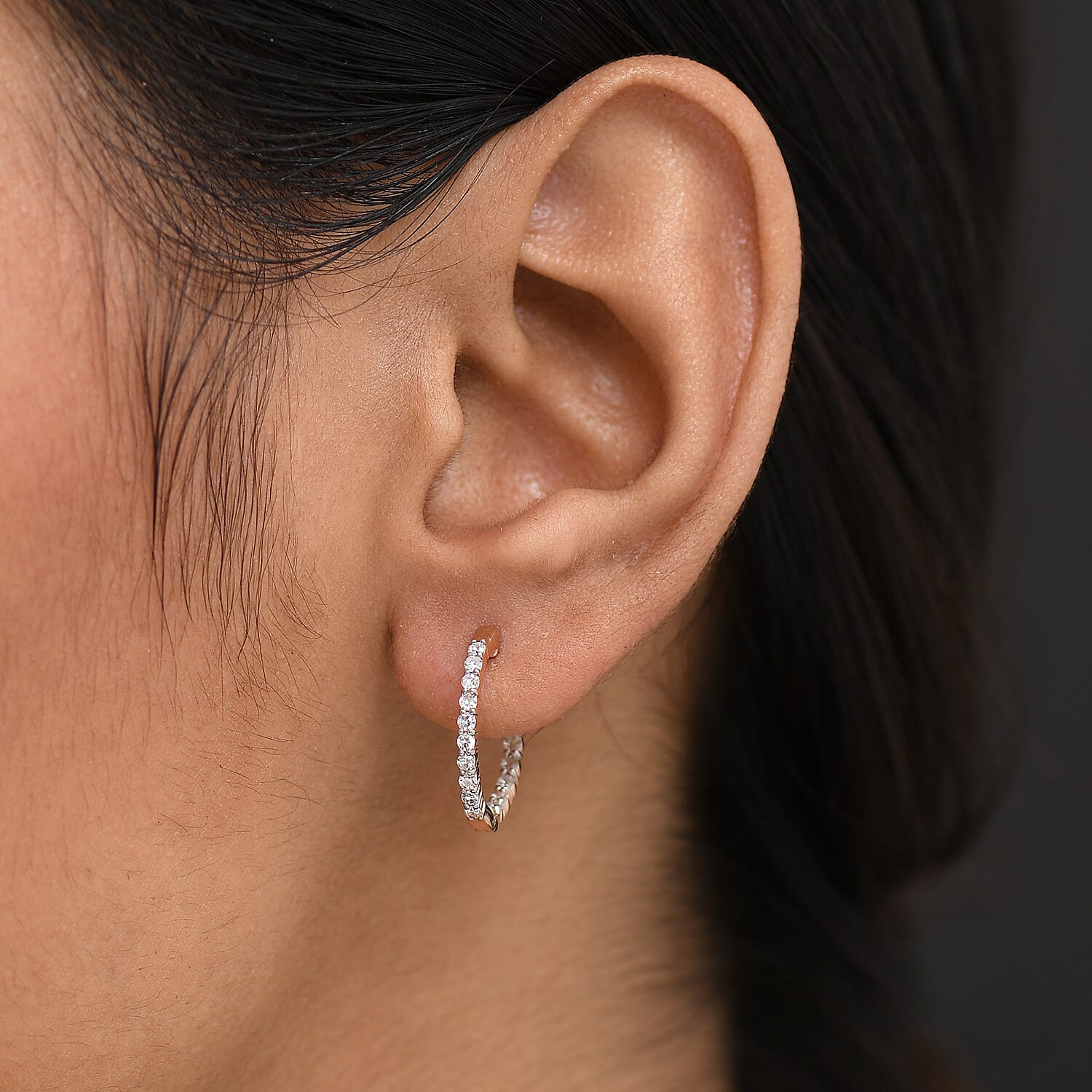 Luxuriant Lab Grown Diamond (SI-GH) Full Hoop Earring in 18K Vermeil Rose Gold Plated Sterling Silver 0.50 Ct.