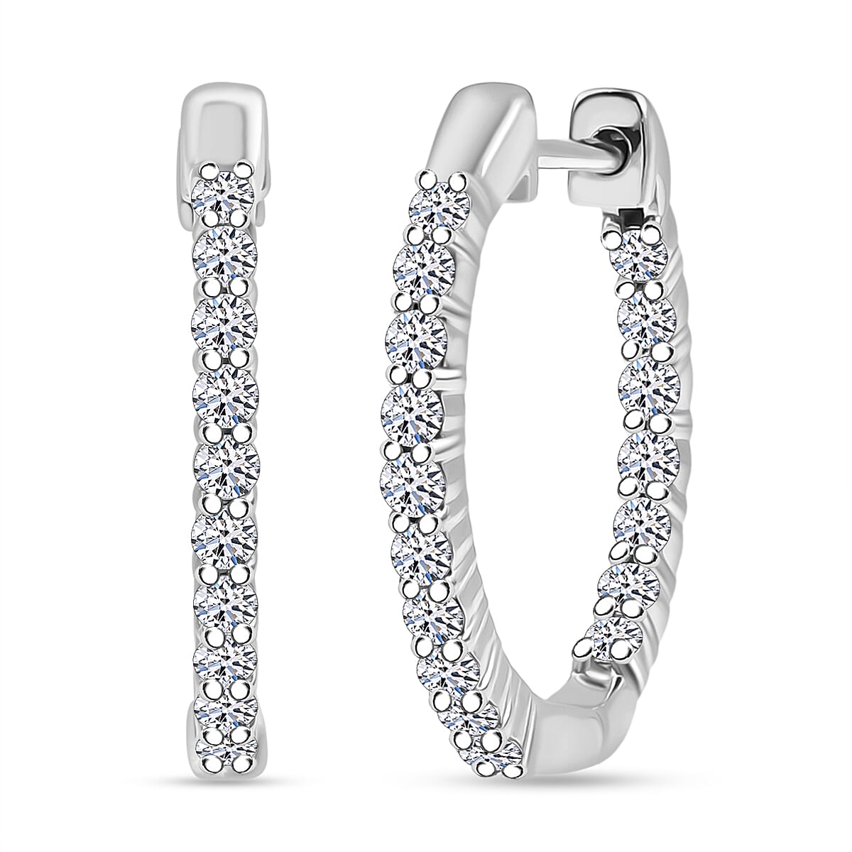 Luxuriant Lab Grown Diamond (SI-GH) Full Hoop Earring in Rhodium Overlay Sterling Silver 0.53 Ct.