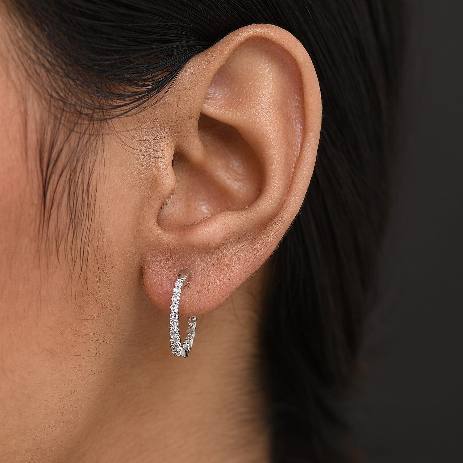 Luxuriant Lab Grown Diamond (SI-GH) Full Hoop Earring in Rhodium Overlay Sterling Silver 0.53 Ct.
