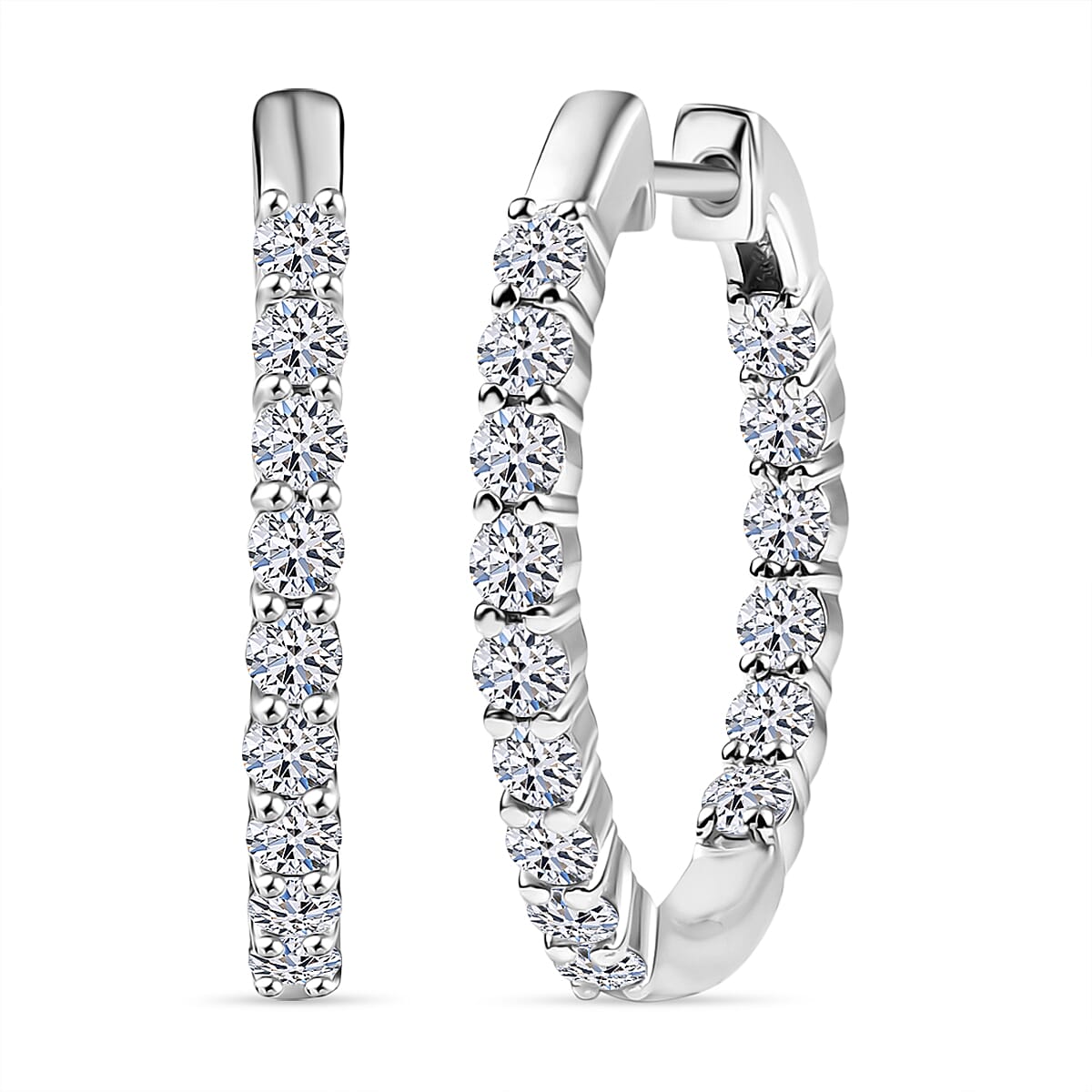Luxuriant Lab Grown Diamond (SI-GH) Full Hoop Earring in Rhodium Overlay Sterling Silver 1.00 Ct.