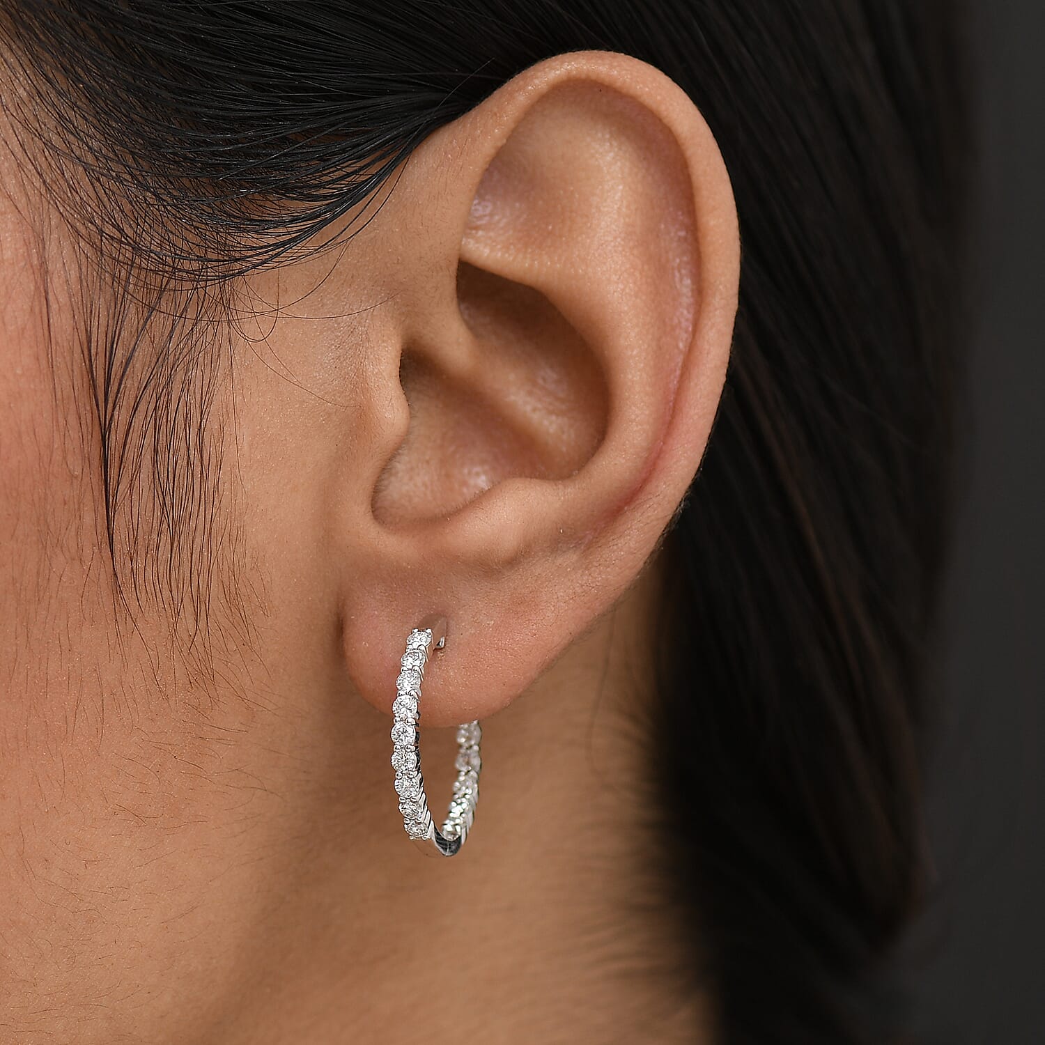 Luxuriant Lab Grown Diamond (SI-GH) Full Hoop Earring in Rhodium Overlay Sterling Silver 1.00 Ct.