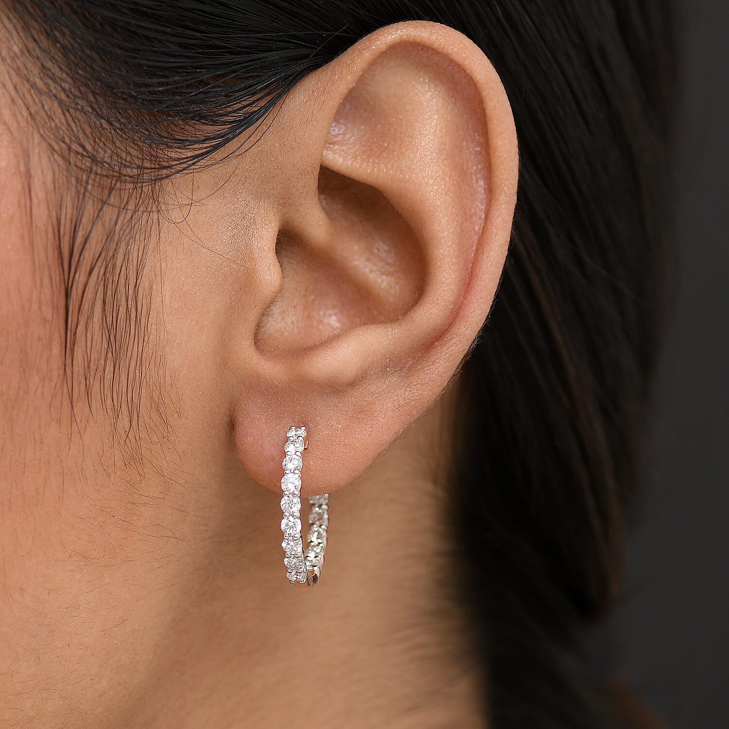 Luxuriant Lab Grown Diamond (SI-GH) Full Hoop Earring in 18K Vermeil Rose Gold Plated Sterling Silver 1.50 Ct.