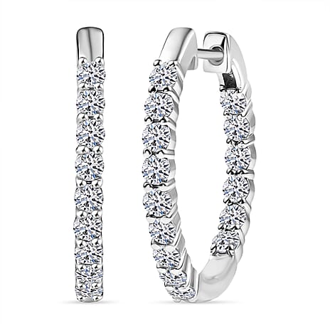Luxuriant Lab Grown Diamond (SI-GH) Full Hoop Earring in Rhodium Overlay Sterling Silver 1.50 Ct.