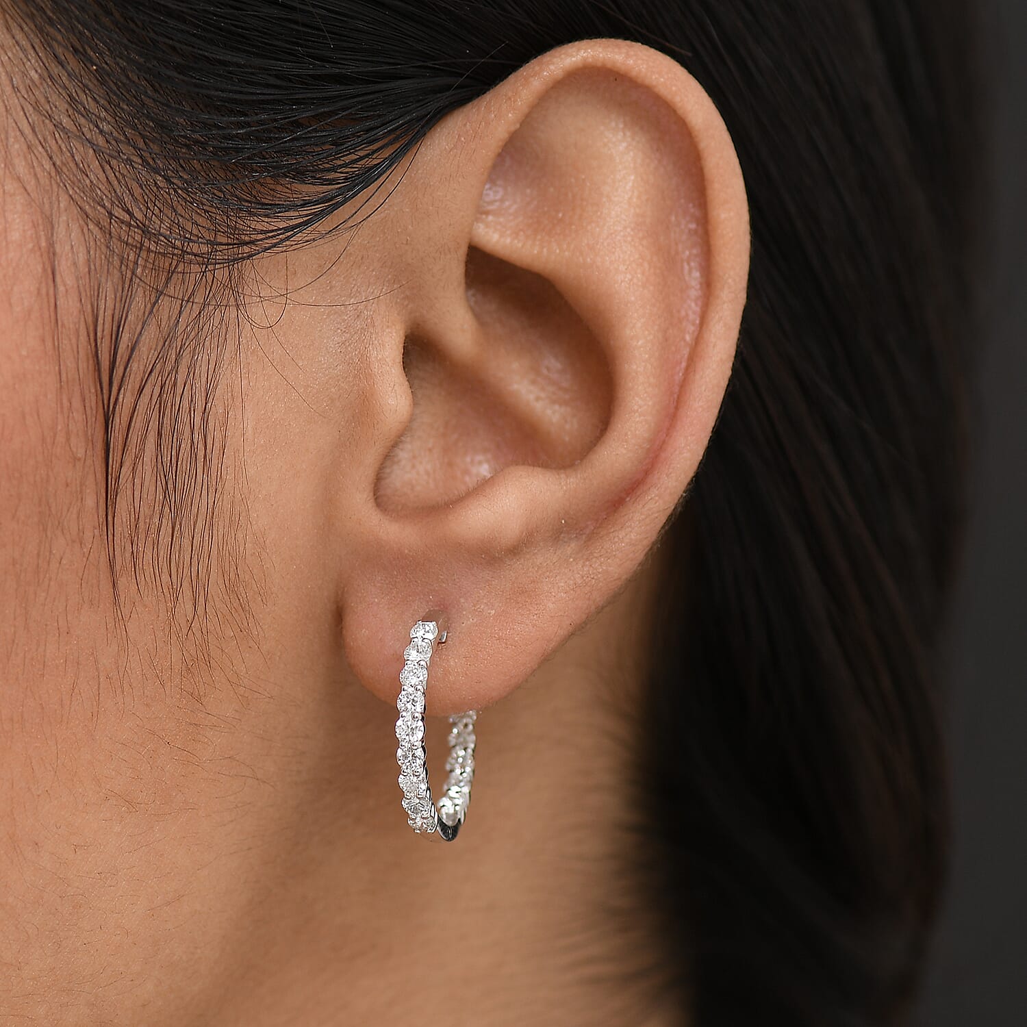 Luxuriant Lab Grown Diamond (SI-GH) Full Hoop Earring in Rhodium Overlay Sterling Silver 1.50 Ct.