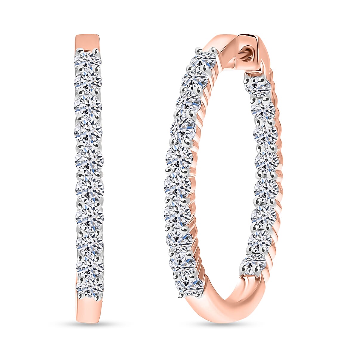 Luxuriant Lab Grown Diamond (SI-GH) Full Hoop Earring in 18K Vermeil Rose Gold Plated Sterling Silver 2.00 Ct, Silver Wt. 5.25 Gms.