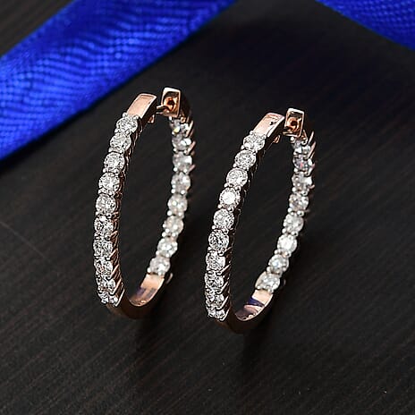 Luxuriant Lab Grown Diamond (SI-GH) Full Hoop Earring in 18K Vermeil Rose Gold Plated Sterling Silver 2.00 Ct, Silver Wt. 5.25 Gms.