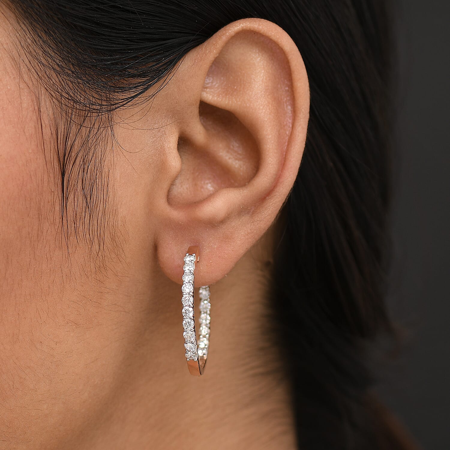 Luxuriant Lab Grown Diamond (SI-GH) Full Hoop Earring in 18K Vermeil Rose Gold Plated Sterling Silver 2.00 Ct, Silver Wt. 5.25 Gms.