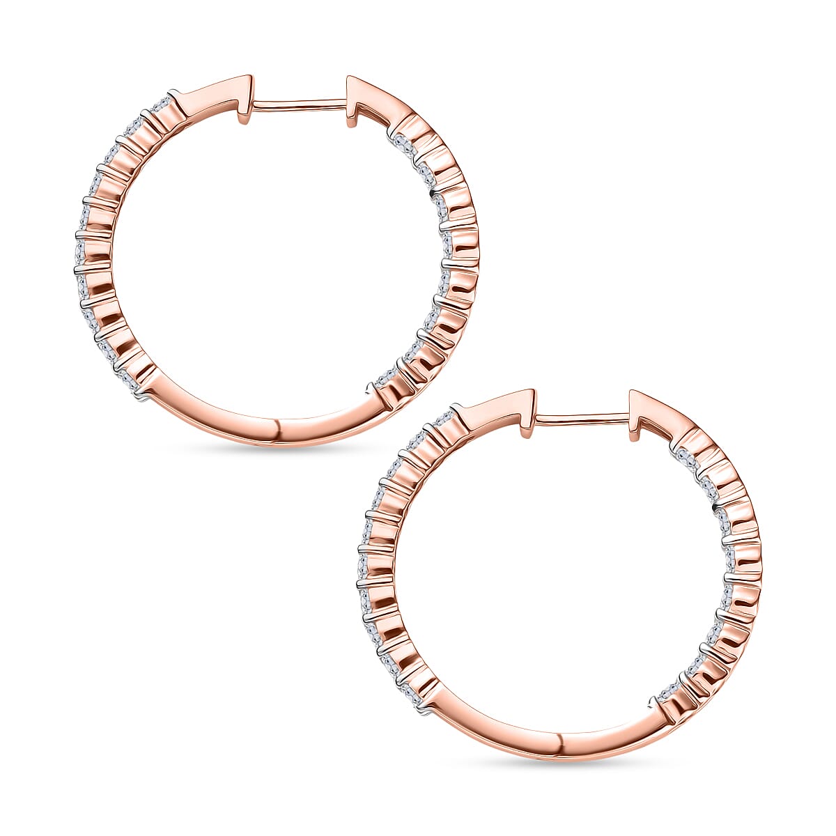Luxuriant Lab Grown Diamond (SI-GH) Full Hoop Earring in 18K Vermeil Rose Gold Plated Sterling Silver 2.00 Ct, Silver Wt. 5.25 Gms.