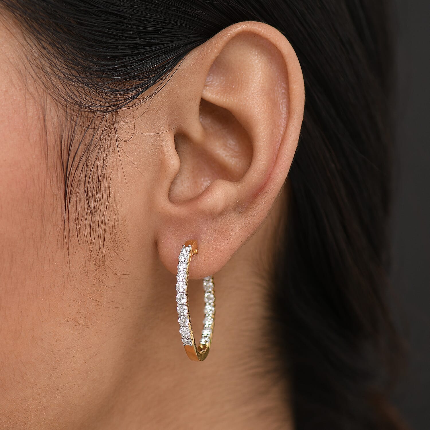 Luxuriant Lab Grown Diamond (SI-GH) Full Hoop Earring in 18K Vermeil Yellow Gold Plated Sterling Silver 2.00 Ct, Silver Wt. 5.25 Gms.