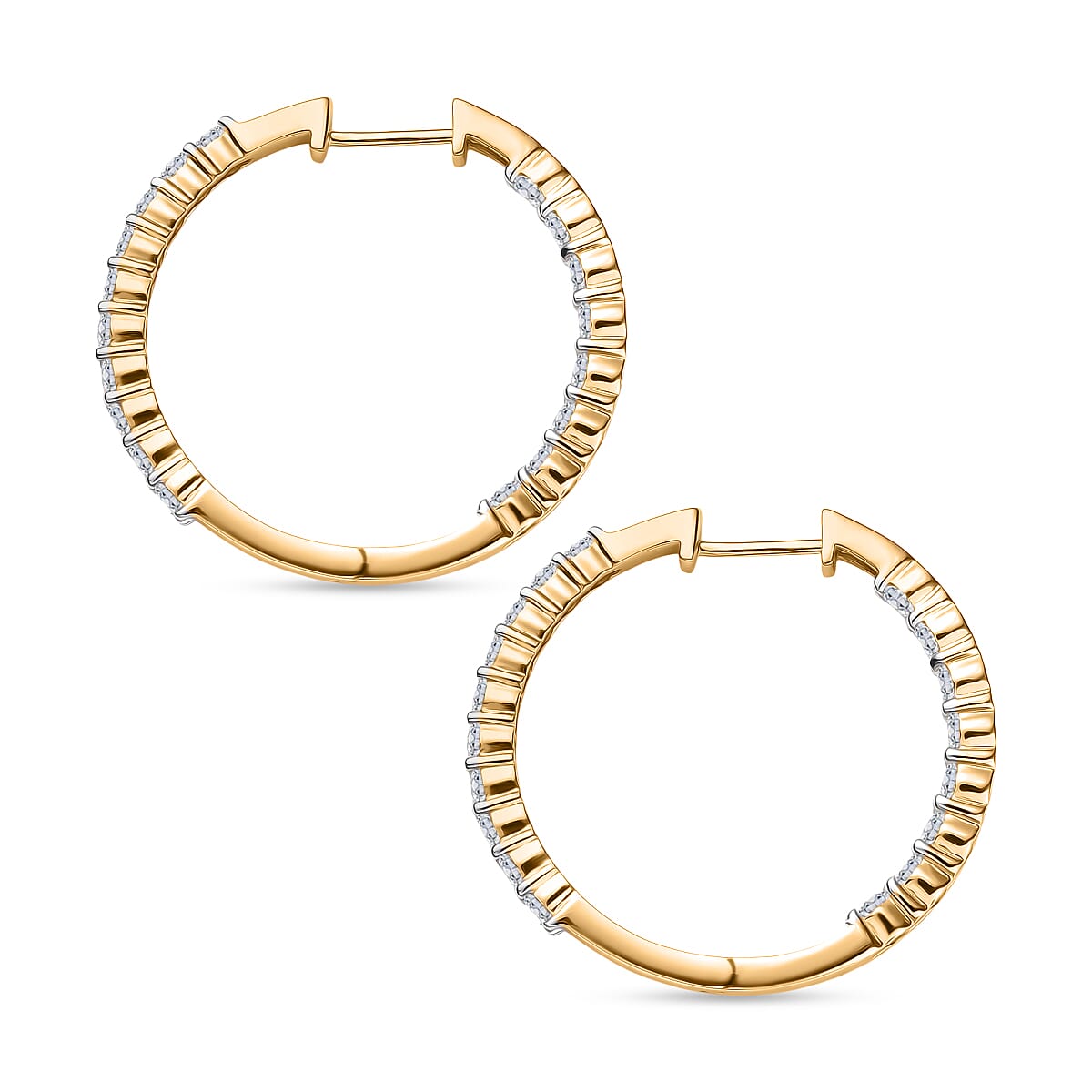Luxuriant Lab Grown Diamond (SI-GH) Full Hoop Earring in 18K Vermeil Yellow Gold Plated Sterling Silver 2.00 Ct, Silver Wt. 5.25 Gms.