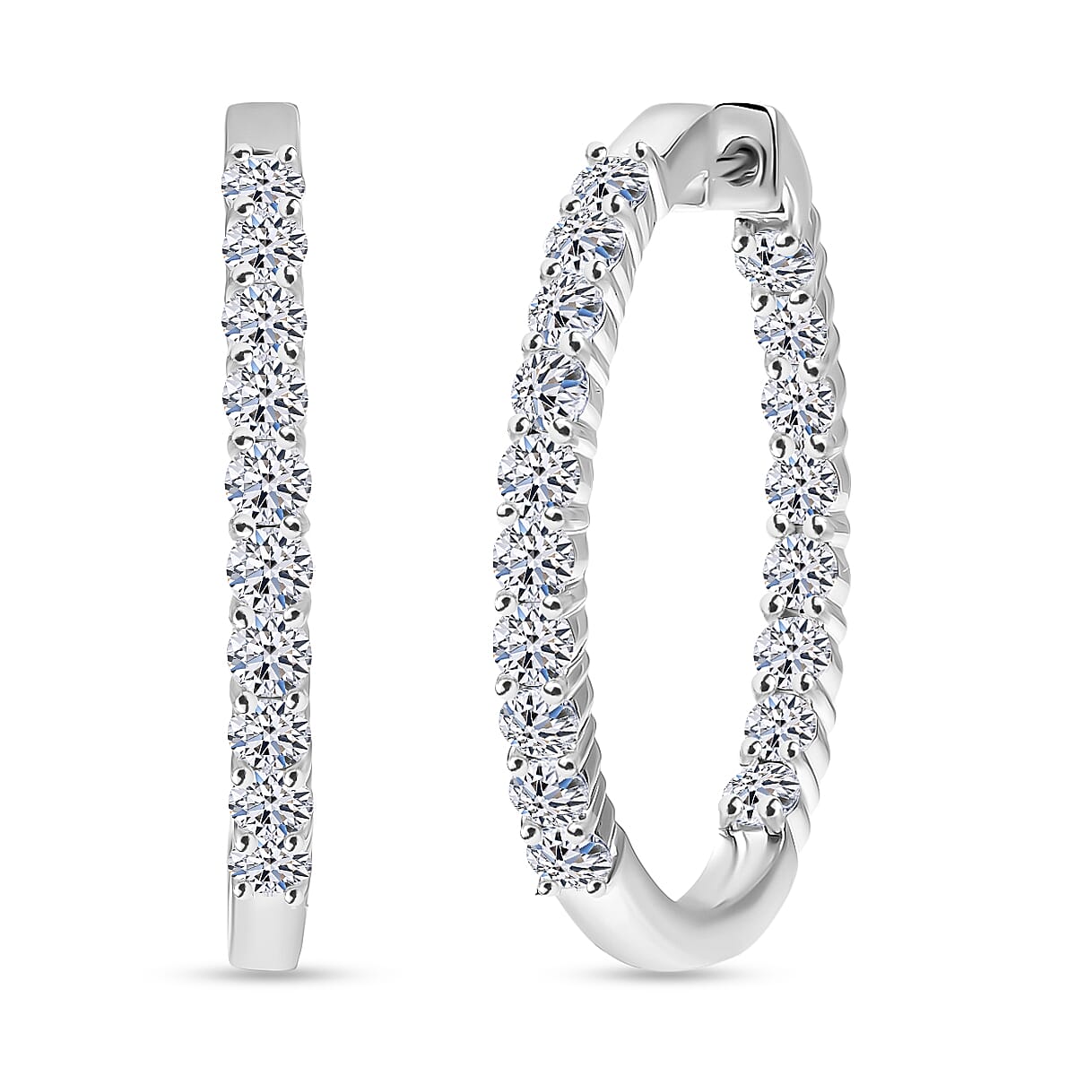 Luxuriant Lab Grown Diamond (SI-GH) Full Hoop Earring in Rhodium Overlay Sterling Silver 2.00 Ct, Silver Wt. 5.16 Gms.