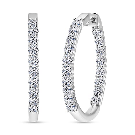 Luxuriant Lab Grown Diamond (SI-GH) Full Hoop Earring in Rhodium Overlay Sterling Silver 2.00 Ct, Silver Wt. 5.16 Gms.
