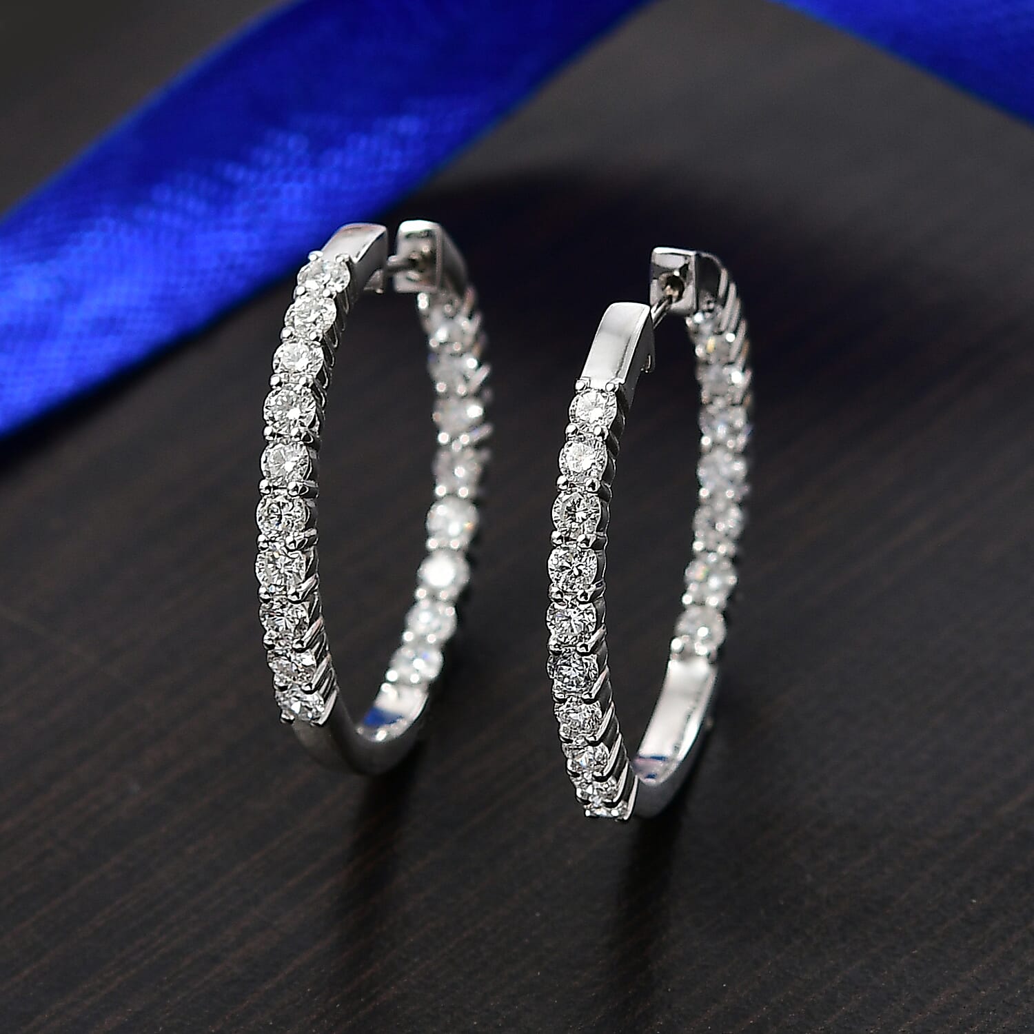 Luxuriant Lab Grown Diamond (SI-GH) Full Hoop Earring in Rhodium Overlay Sterling Silver 2.00 Ct, Silver Wt. 5.16 Gms.