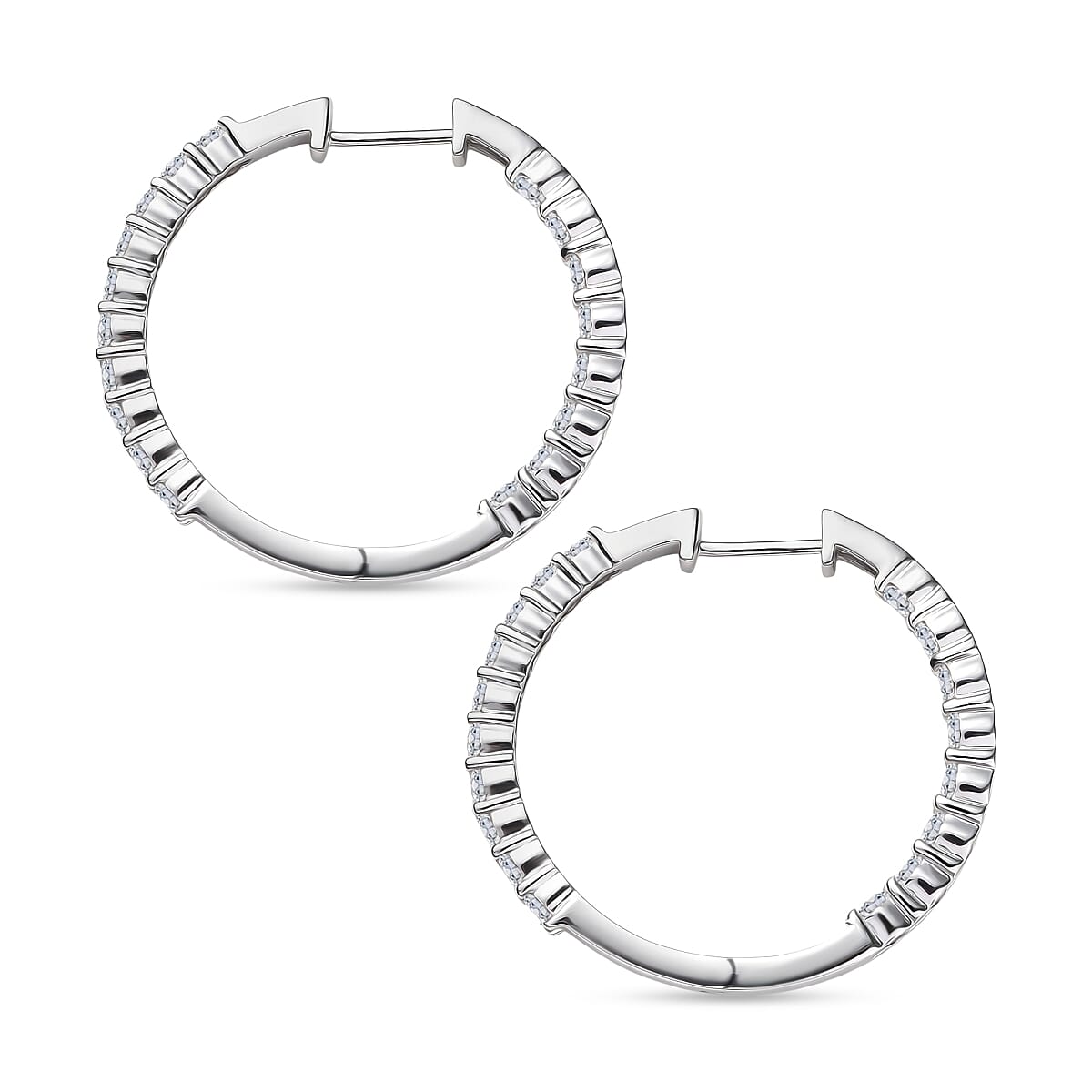 Luxuriant Lab Grown Diamond (SI-GH) Full Hoop Earring in Rhodium Overlay Sterling Silver 2.00 Ct, Silver Wt. 5.16 Gms.