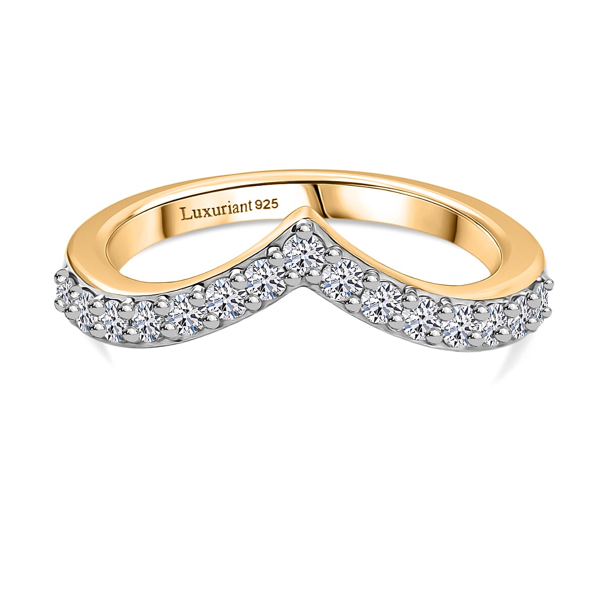 Luxuriant Lab Grown Diamond Chevron Knife Edge Ring in 18K YG VermeilSterling Silver  0.495  Ct.