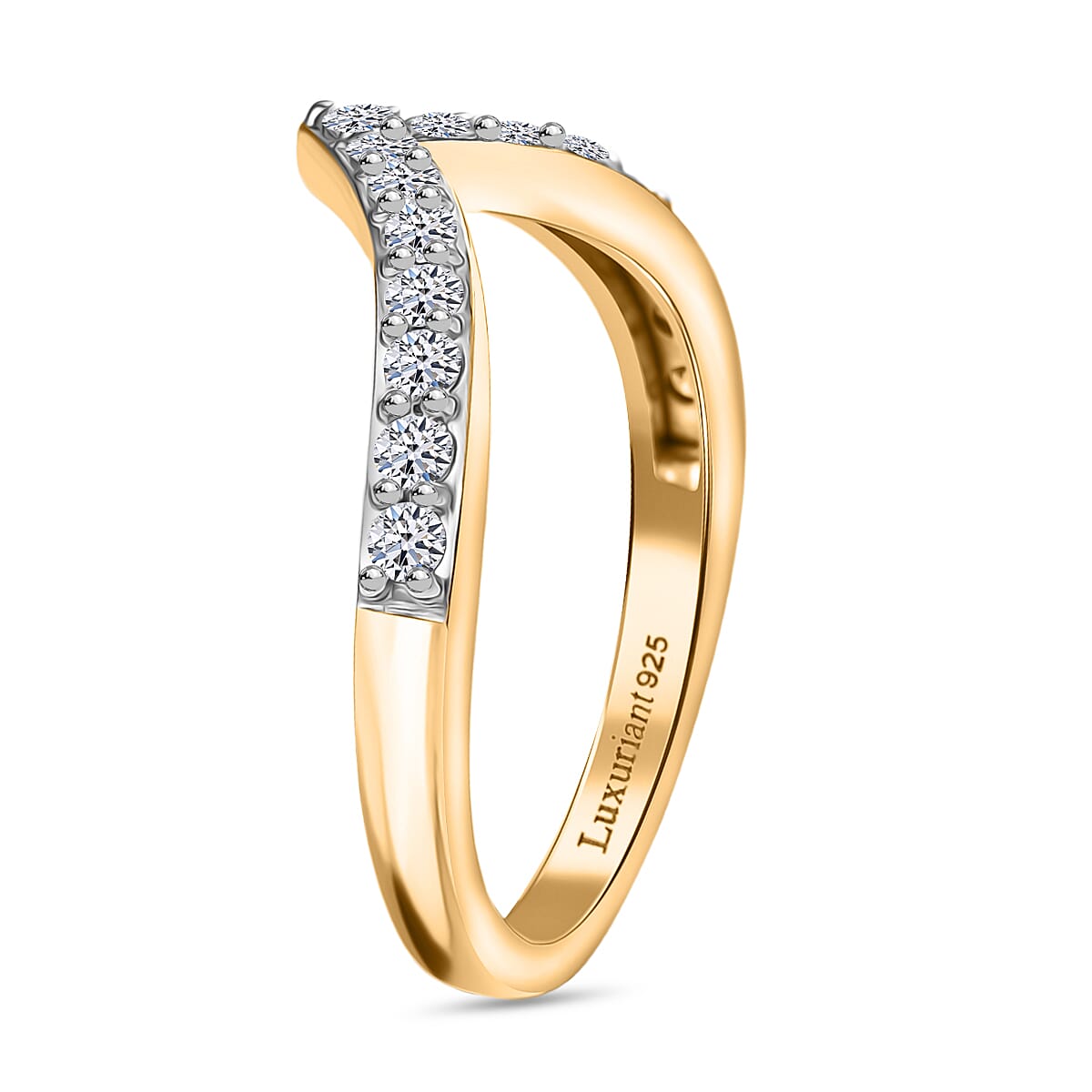 Luxuriant Lab Grown Diamond Chevron Knife Edge Ring in 18K YG VermeilSterling Silver  0.495  Ct.