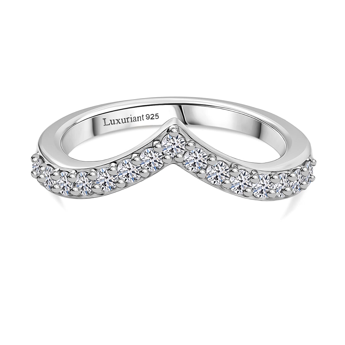 Luxuriant Lab Grown Diamond Chevron Knife Edge Ring in Rhodium OverlaySterling Silver  0.495  Ct.