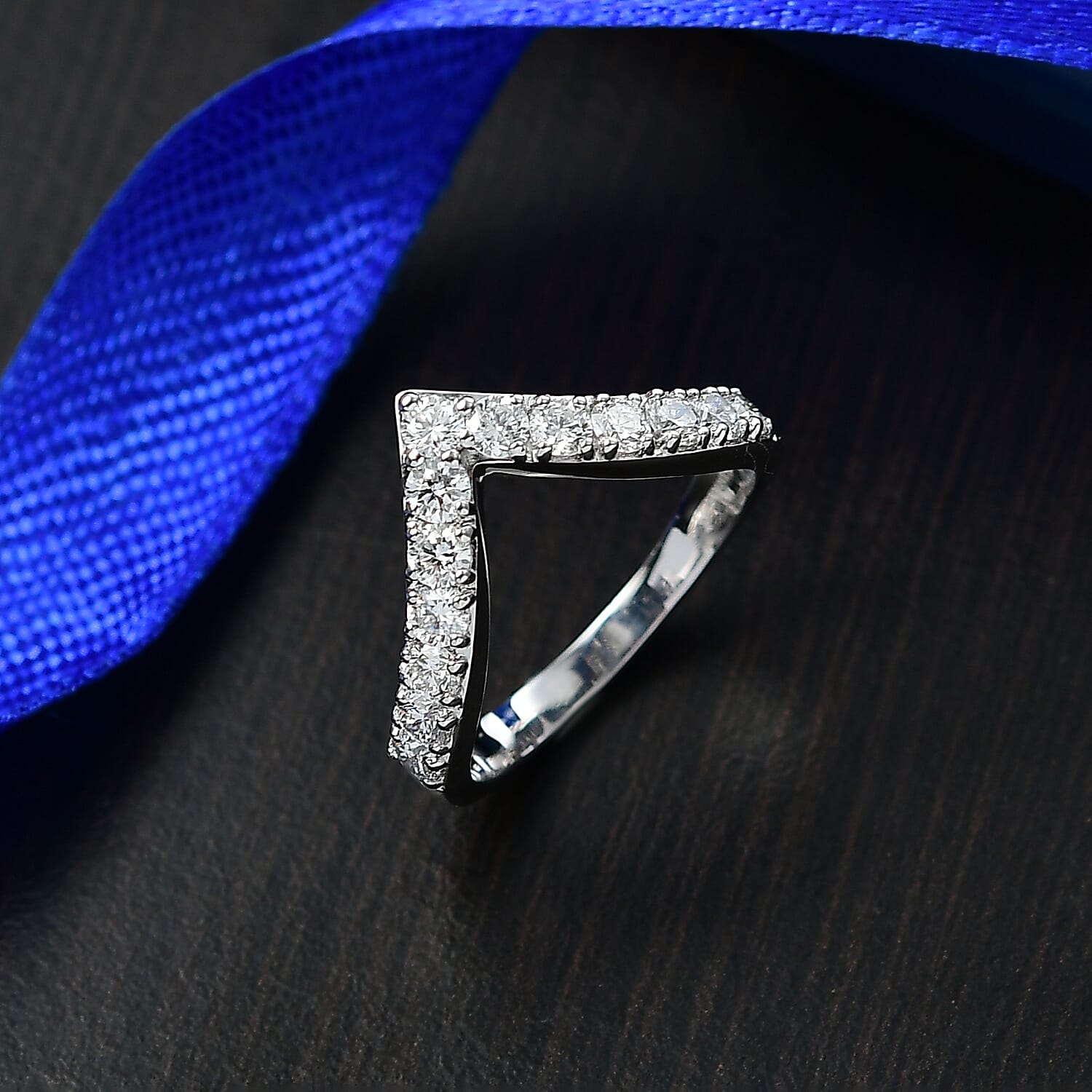 Luxuriant Lab Grown Diamond Chevron Knife Edge Ring in Rhodium OverlaySterling Silver  0.495  Ct.