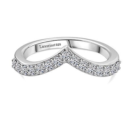 Luxuriant Lab Grown Diamond (SI-GH) Chevron Knife Edge Ring in Rhodium Overlay Sterling Silver 0.50 Ct.