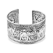 Treasure of Siam - Sterling Silver Elephant Cuff Bangle (Size 7.5), Silver Wt. 41.80 Gms.
