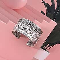 Treasure of Siam - Sterling Silver Elephant Cuff Bangle (Size 7.5), Silver Wt. 41.80 Gms.