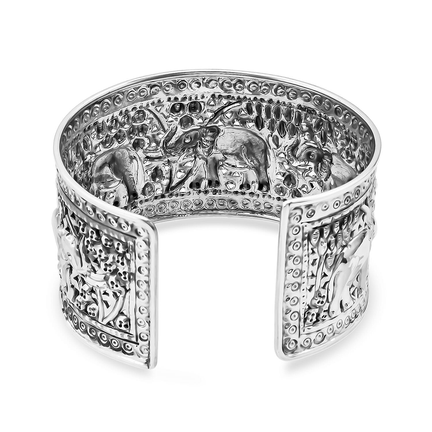 Treasure of Siam - Sterling Silver Elephant Cuff Bangle (Size 7.5), Silver Wt. 41.80 Gms.