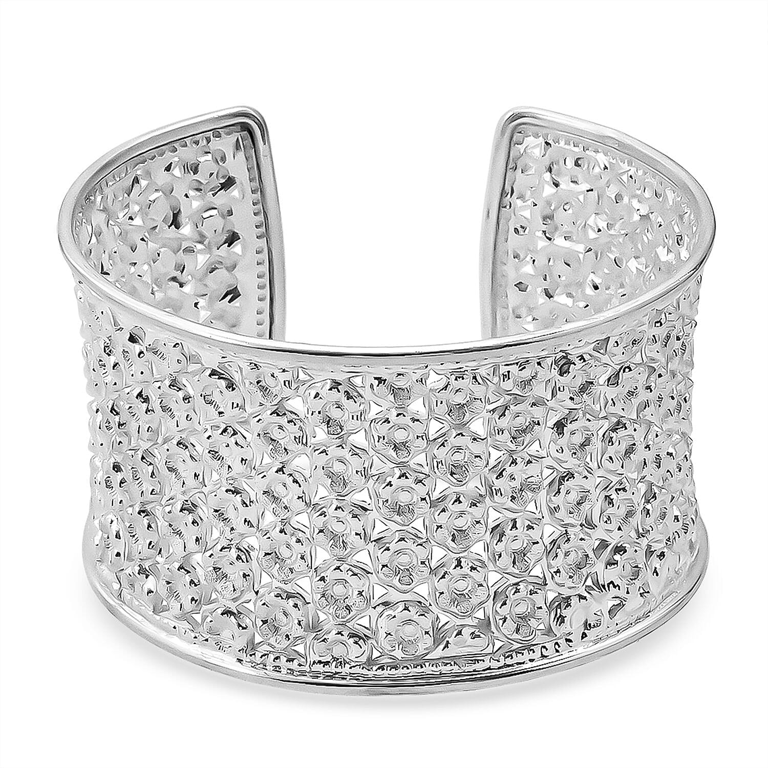 Treasure of Siam - Sterling Silver FRANGIPANI Cuff Bangle (Size 7.5), Silver Wt. 42.00 Gms.