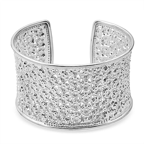 Treasure of Siam - Sterling Silver FRANGIPANI Cuff Bangle (Size 7.5), Silver Wt. 42.00 Gms.
