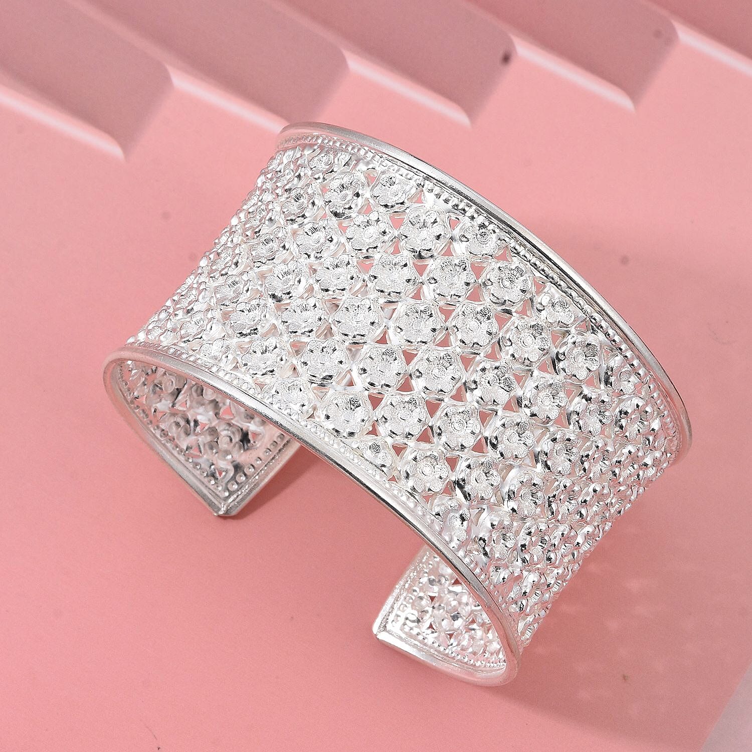 Treasure of Siam - Sterling Silver FRANGIPANI Cuff Bangle (Size 7.5), Silver Wt. 42.00 Gms.