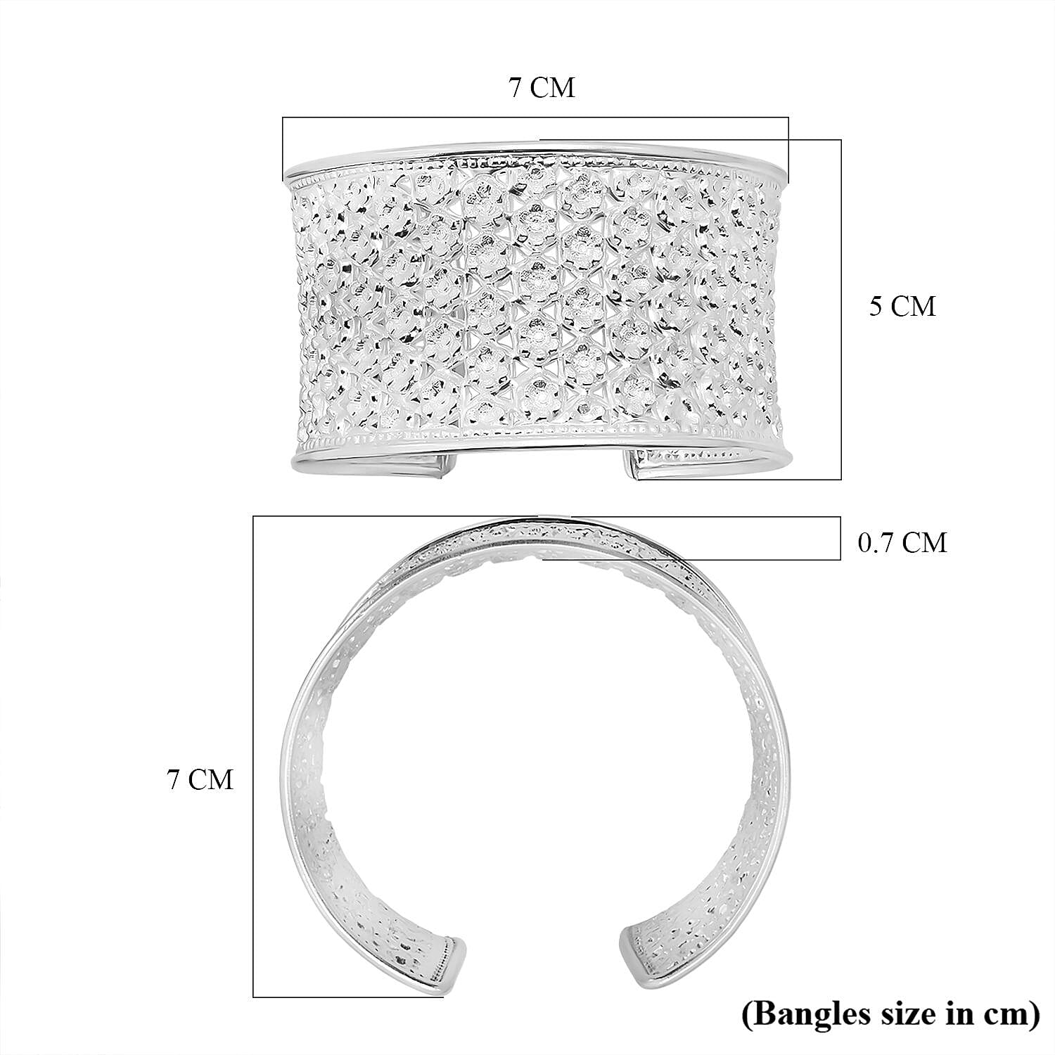 Treasure of Siam - Sterling Silver FRANGIPANI Cuff Bangle (Size 7.5), Silver Wt. 42.00 Gms.