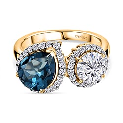 D'Joy London Blue Topaz Moissanite Fancy Ring in Sterling Silver 4.280 Ct.