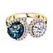 D'Joy London Blue Topaz Moissanite Fancy Ring in Sterling Silver 4.280 Ct.
