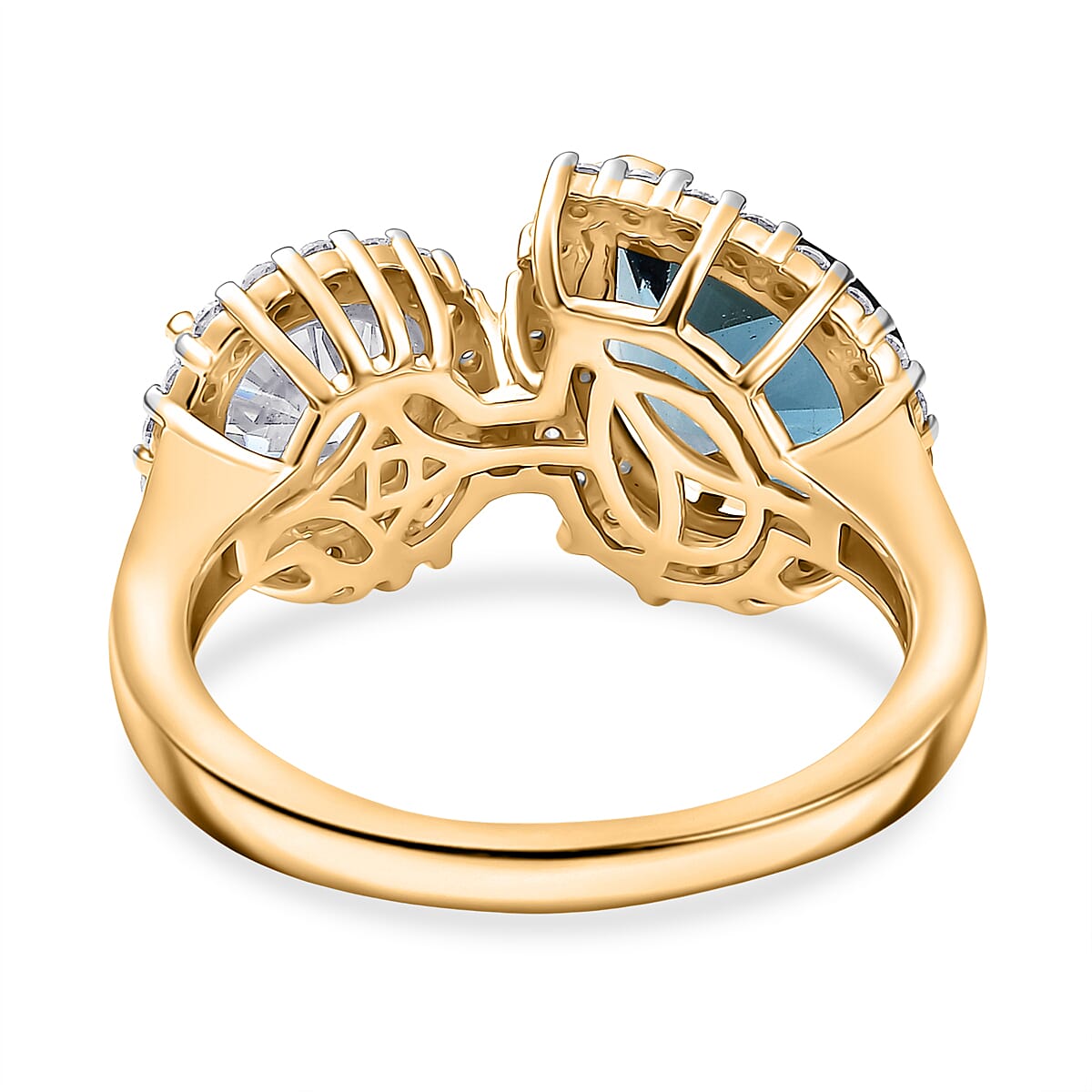 D'Joy London Blue Topaz, Moissanite Fancy Ring in 18K YG VermeilSterling Silver  4.280  Ct.