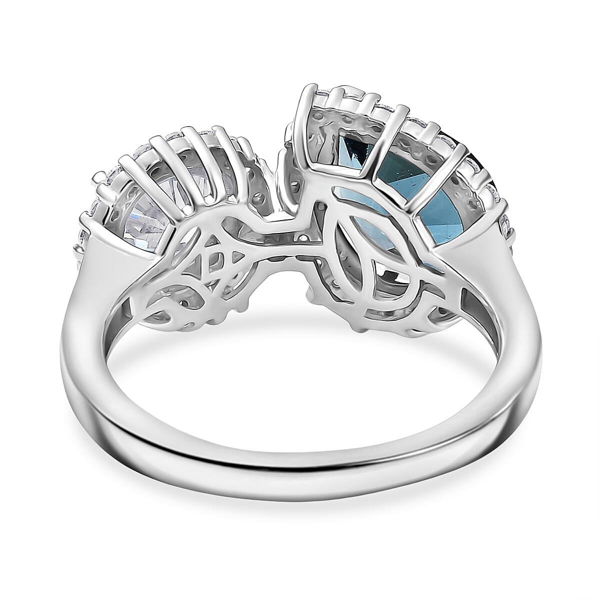 D'Joy London Blue Topaz Moissanite Fancy Ring in Sterling Silver 4.280 Ct.