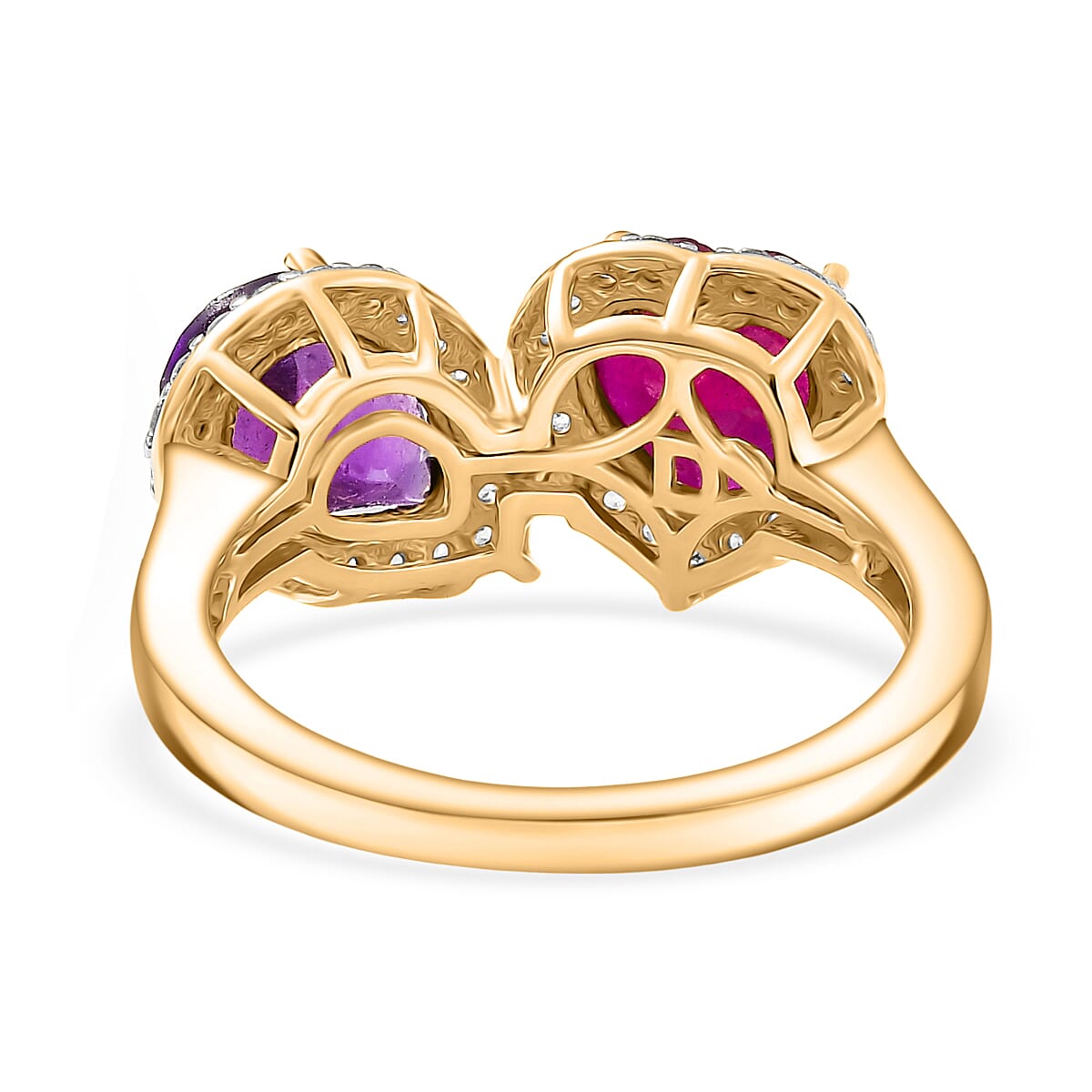 D'Joy African Ruby, White Zircon, African Amethyst Bypass Ring in 18K YG VermeilSterling Silver  3.601  Ct.