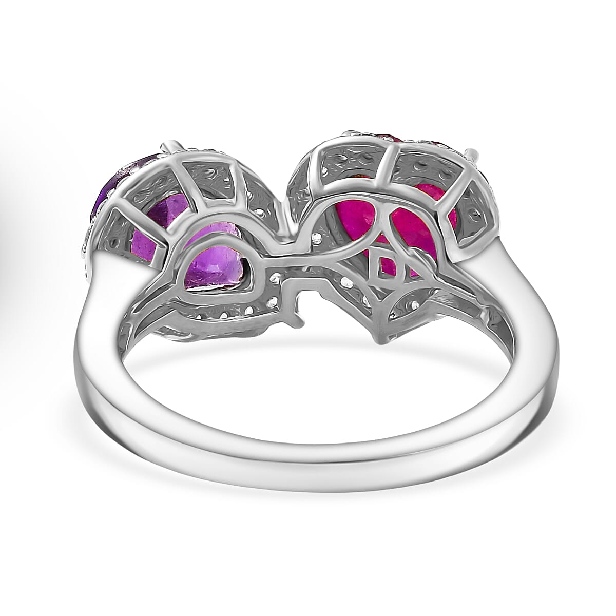 D'Joy African Ruby, White Zircon, African Amethyst Bypass Ring in Rhodium OverlaySterling Silver  3.601  Ct.