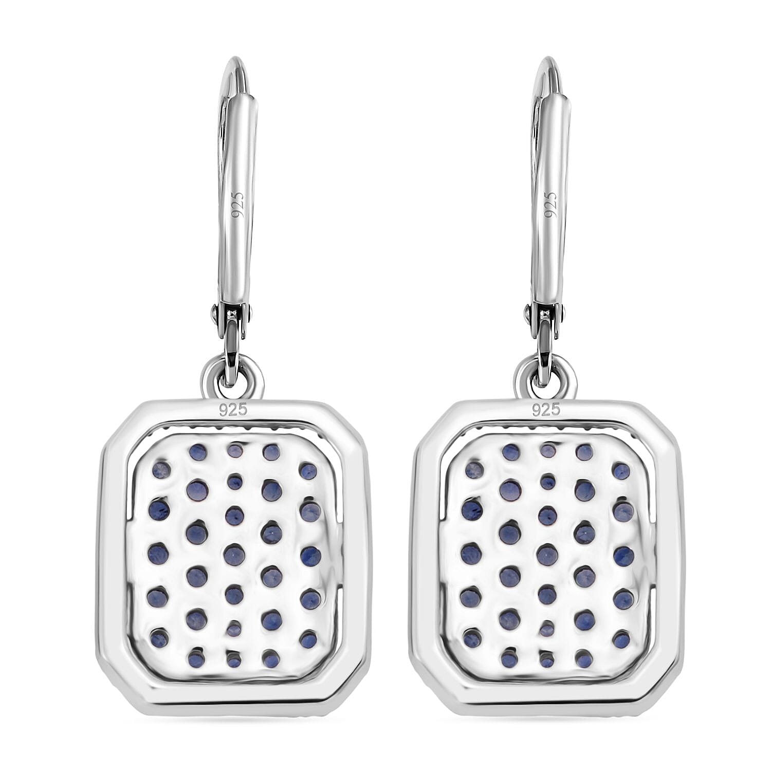 D'Joy Blue Ceylon Sapphire & White Zircon Earring in Rhodium Overlay Sterling Silver 2.86 Ct.