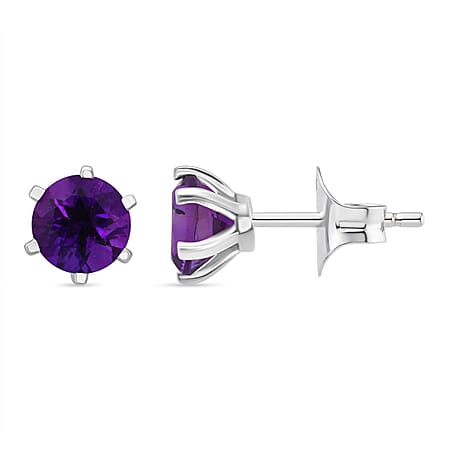 D'Joy 1.53 Ct. African Amethyst Solitaire Stud Earring in Rhodium Overlay Sterling Silver