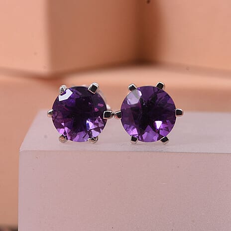 D'Joy African Amethyst Earring in Rhodium Overlay Sterling Silver 1.53 Ct.