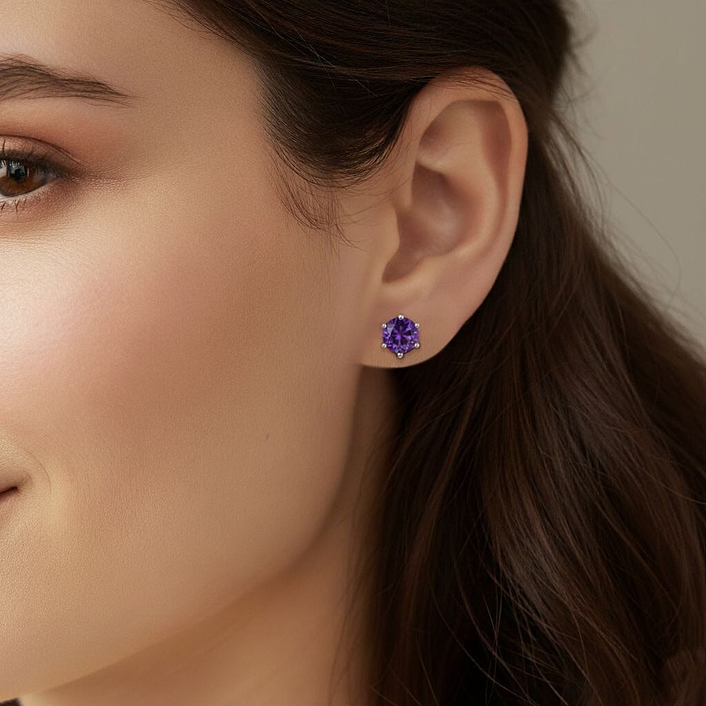 D'Joy African Amethyst Earring in Rhodium Overlay Sterling Silver 1.53 Ct.