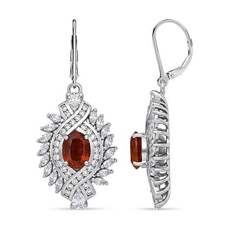 D'Joy - Tangerine Kyanite & White Zircon Lever Back Earring in Rhodium Overlay Sterling Silver 8.35 Ct.