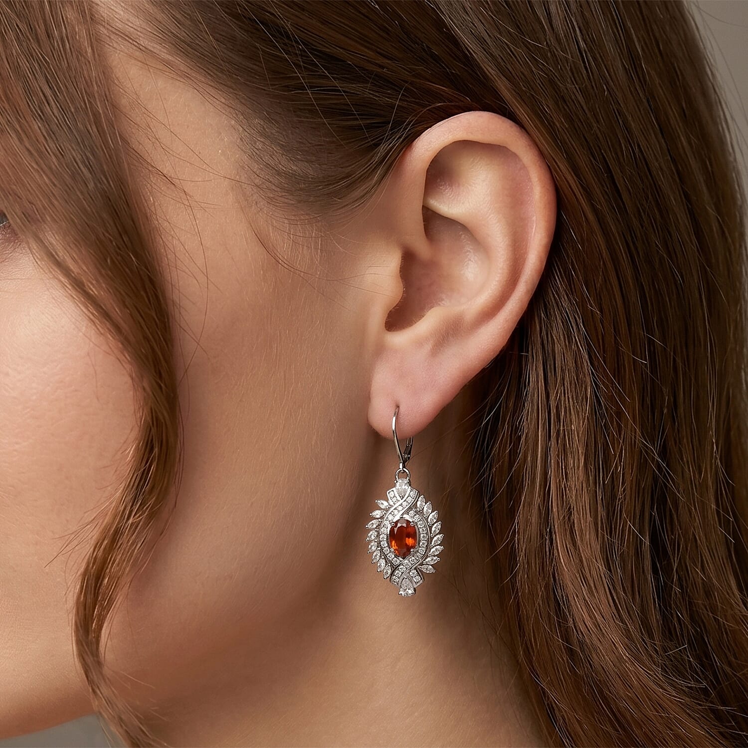 D'Joy - Tangerine Kyanite & White Zircon Lever Back Earring in Rhodium Overlay Sterling Silver 8.35 Ct.