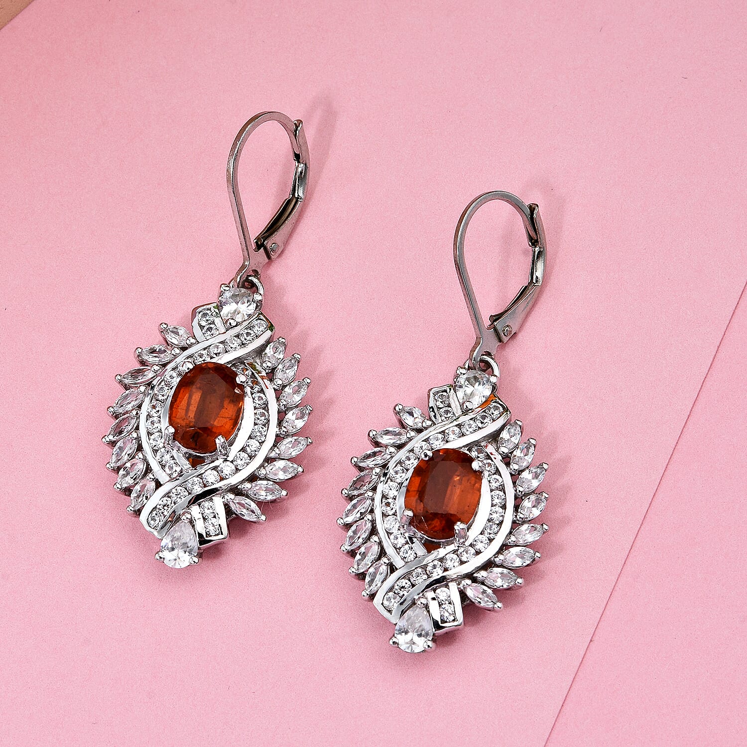 D'Joy - Tangerine Kyanite & White Zircon Lever Back Earring in Rhodium Overlay Sterling Silver 8.35 Ct.