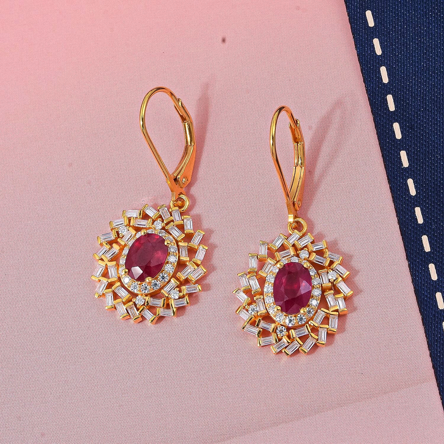 D'Joy Fissure Filled Ruby, Moissanite Earring in Rhodium OverlaySterling Silver  3.800  Ct.