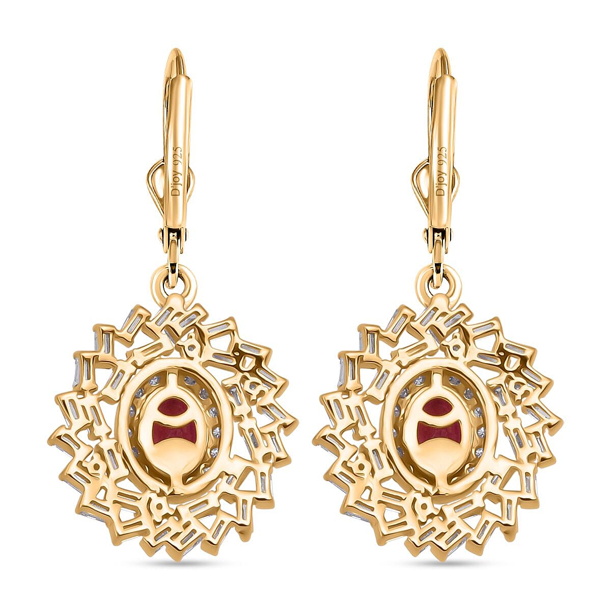 D'Joy Fissure Filled Ruby, Moissanite Earring in Rhodium OverlaySterling Silver  3.800  Ct.